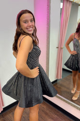 Black Homecoming Dress Beaded A-Line Short Prom Dress